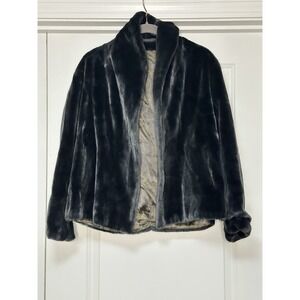 Vintage La France Malta 600 Dynel Gray Faux Fur Jacket Coat Shrug Open Front, XS